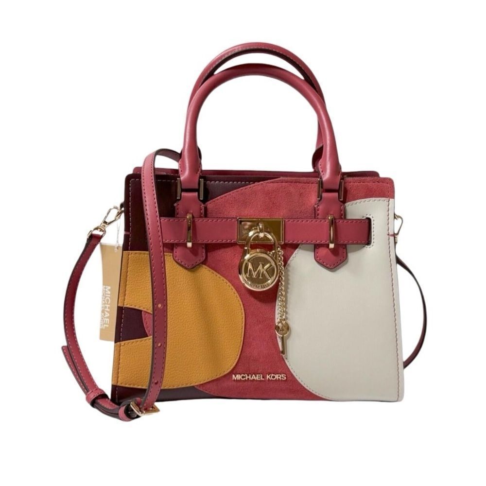NWT Michael Kors Small Hamilton Colorblock Crossbody Satchel Pink Multi - Picture 11 of 13